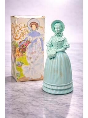 Avon 1970s Fashion Figurine Victorian Field Flowers Cologne Bottle W/Box, 3x6”